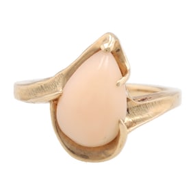 Angel Skin Coral 10K Gold Cocktail Ring Size 3.25