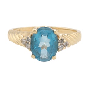 JED Topaz Diamond 14K Gold Cocktail Ring Size 6.5