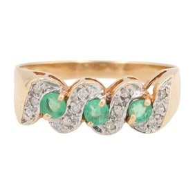 Diamond Emerald 14K Gold Cocktail Ring Size 7.5