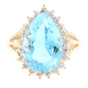 GRT Topaz Diamond 10K Gold Cocktail Ring Size 6