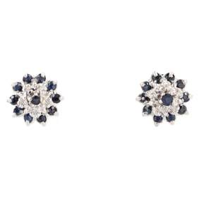 Sapphire Diamond 14K White Gold Stud Earrings