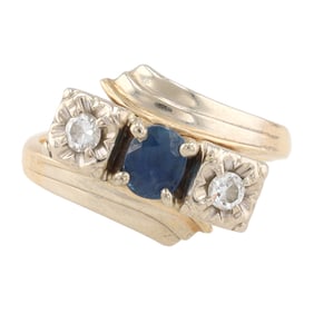 Diamond Sapphire 14K Gold Cocktail Ring Size 6.75