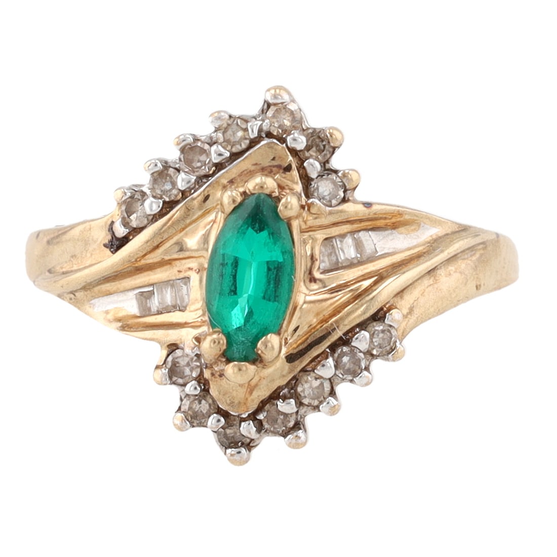 Signed Diamond Emerald 10K Gold Cocktail Ring Size 6.75 (1 of 6)