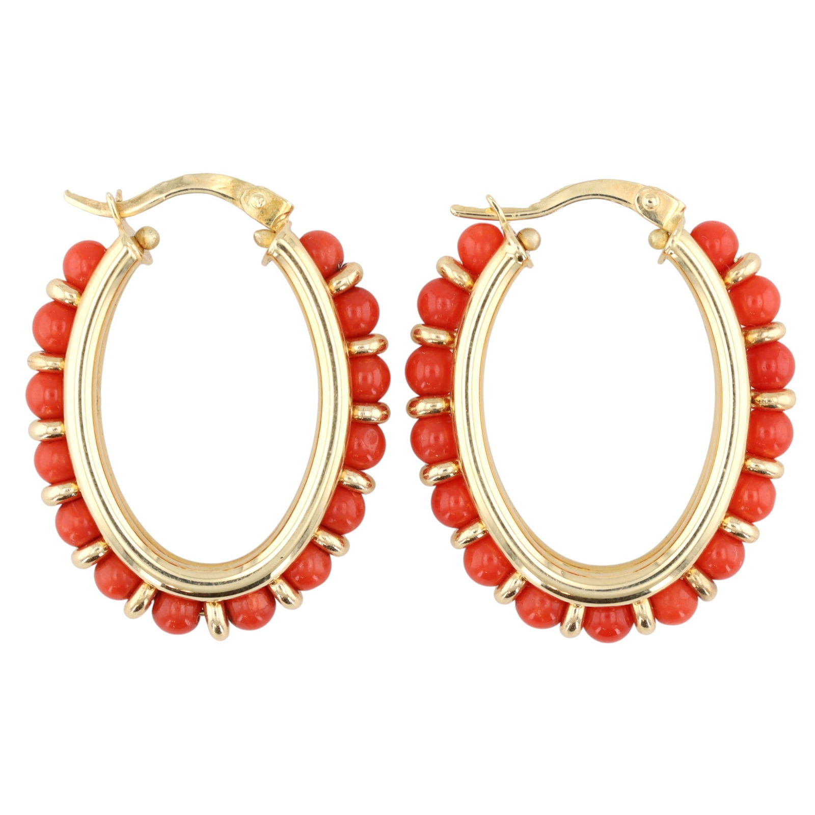 Italy Coral 18K Gold Hoop Earrings 7.3 G (1 of 4)