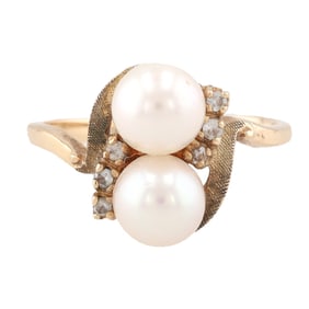 Diamond Pearl 10K Gold Cocktail Ring Size 6.25