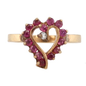 Ruby Diamond 10K Gold Cocktail Ring Size 5.5