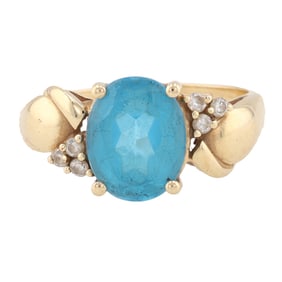 Topaz Diamond 14K Gold Cocktail Ring Size 6.75