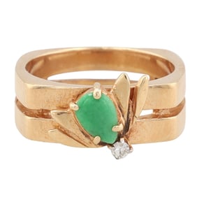 Diamond Green Stone 14K Gold Bee/Bug Fly Ring Size 5.5