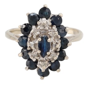 Sapphire Diamond 14K White Gold Ring Size 4.5