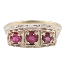 Vintage Ruby 14K White Gold Ring Size 8.25