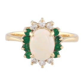 JTC Opal Diamond Tourmaline 14K Gold Ring Size 5.75
