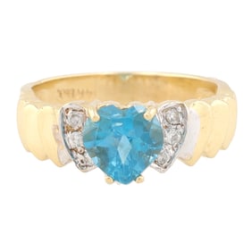 BJ Topaz Diamond 14K Gold Heart Cocktail Ring Size 6