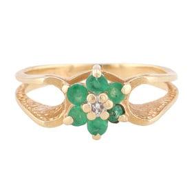 SB Diamond Emerald 14K Gold Cocktail Ring Size 4