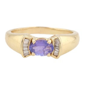 IKC Diamond Purple Stone 14K Gold Cocktail Ring Size 8