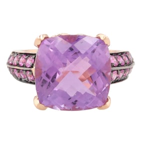 BJC Cushion Cut Amethyst Diamond 14K Gold Ring Size 7.75