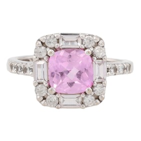 FDJ Pink and White Topaz 10K White Gold Ring Size 6.75