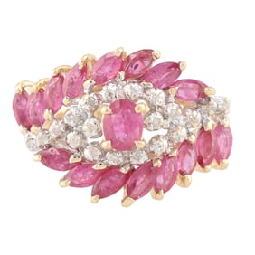 DV Ruby Diamond 14K Gold Cocktail Ring Size 8