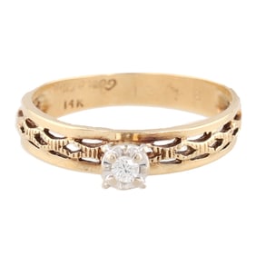 Gem Of Love Diamond 14K Gold Solitaire Ring Size 7