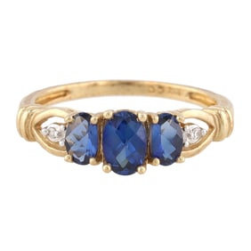 C Sapphire Diamond 10K Gold Cocktail Ring Size 7