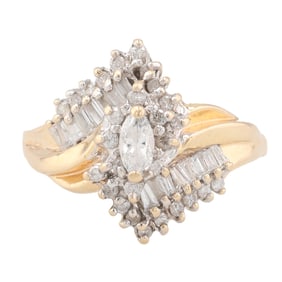 Diamond 14K Gold Cocktail Ring Size 8