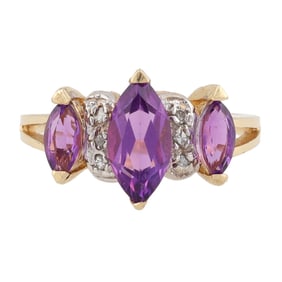 Danson Amethyst Diamond 14K gold Cocktail Ring Size 6.25