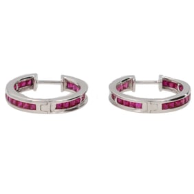 A Ruby 14K White Gold Hoop Earrings 3/4 Inches 4.5 G