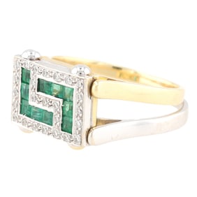 Diamond Green Gemstone 18K Gold Reversible Ring Size 7.75