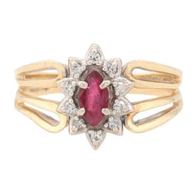 Pink Topaz Diamond 14K Gold Cocktail Ring Size 6.5