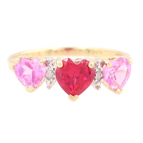 Diamond Ruby 10K Gold Heart Cocktail Ring Size 6.75