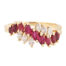 Ruby Diamond 14K Gold Cocktail Ring Size 7.5