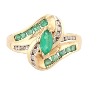 Tourmaline Diamond 10K Gold Cocktail Ring Size 6.75