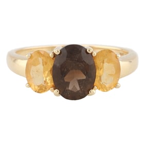 Garnet Citrine 14K Gold Ring Size 9
