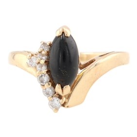 Onyx Diamond 14K Gold Cocktail Ring Size 6