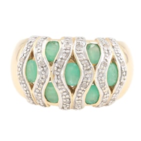 Diamond Green Gemstone 14K Gold Ring Size 6.5