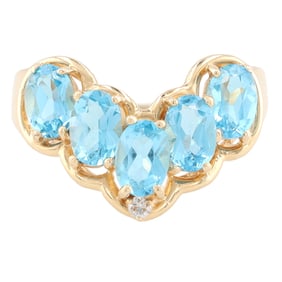 Topaz Diamond 14K Gold Ring Size 7.5