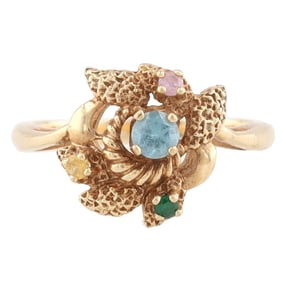 Topaz Citrine Emerald 10K Gold Ring Size 7