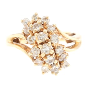 Diamond 14K Gold Cocktail Ring Size 5