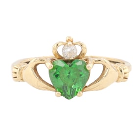 Cubic Zirconia 14K Gold Clauddagh Ring Size 7