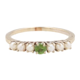 Peridot Pearl 18K Gold Cocktail Ring Size 8