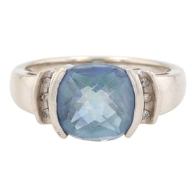 Cushion Cut Topaz 10K White Gold Ring Size 7