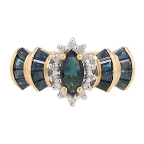 10K Gold Diamond Sapphire 10K Gold Cocktail Ring Size 7 5