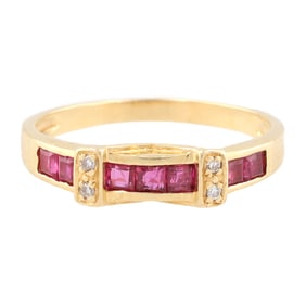 Ruby Diamond 14K Gold Cocktail Ring Size 6