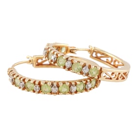 Diamond Peridot 14K Gold Hoop Earrings As-Is