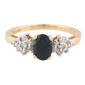 Sapphire Diamond 10K Gold Ring Size 6.75