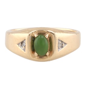 Diamond Jade 10K Gold Ring Size 9.75