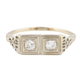 Vintage Diamond 14K White Gold Deco Style Cocktail Ring Size 7.75