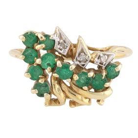 Emerald Diamond 14K Gold Ring Size 7.25