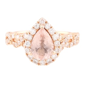 14k Gold Neil Lane Rose Quartz Diamond Ring Size 6.5