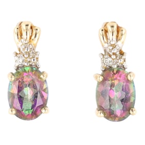 Mystic Topaz Diamond 10K Gold Earrings 2 G