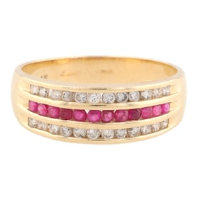 Ruby Diamond 14K Gold Cocktail Ring Size 6.75